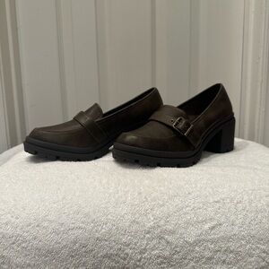 Jellypop Women's Chunky Heel Loafer Mules in Dark Brown